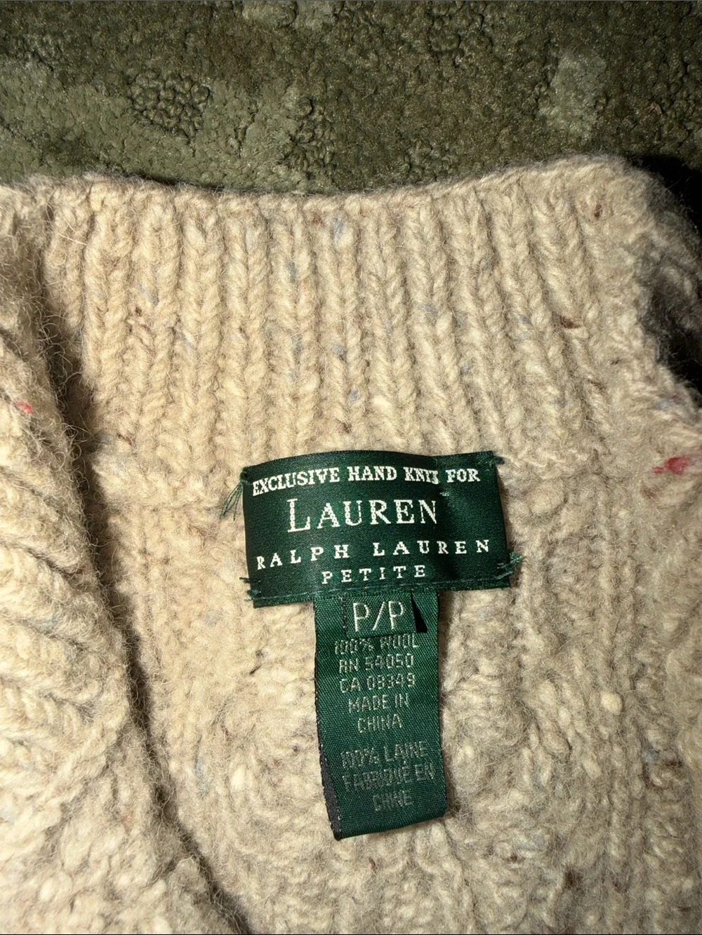 Vintage Women’s Quarter Zip Hand Knit For Ralph Lauren 100% Wool Size Petite - Picture 5 of 10